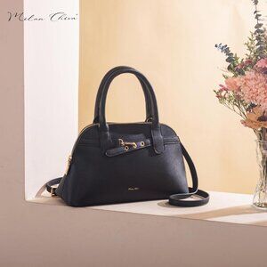 ⚡ Women's Black Shoulder Strap Belted Top Handle Designer Crossbody Satchel Bag